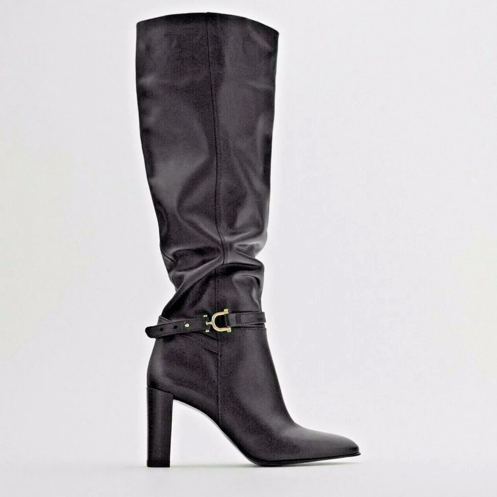Zara Black High Heel Over The-Knee Black Boots